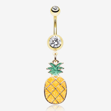 Golden Sweet Juicy Pineapple Belly Button Ring-Clear Gem
